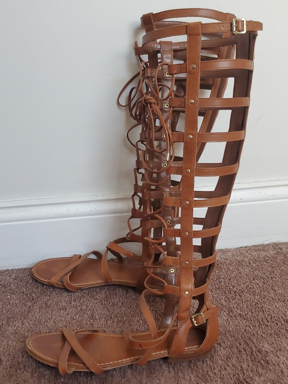 Vince Camuto Tan Gladiator Knee-High Lace-Up Sandals
